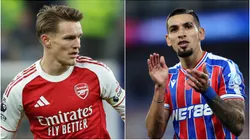 Martin Odegaard of Arsenal and Daniel Munoz of Crystal Palace.