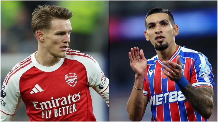 Martin Odegaard of Arsenal and Daniel Munoz of Crystal Palace.