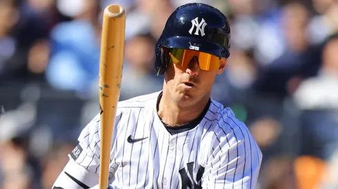 Cody Bellinger #35 of the New York Yankees at bat with a torpedo bat.