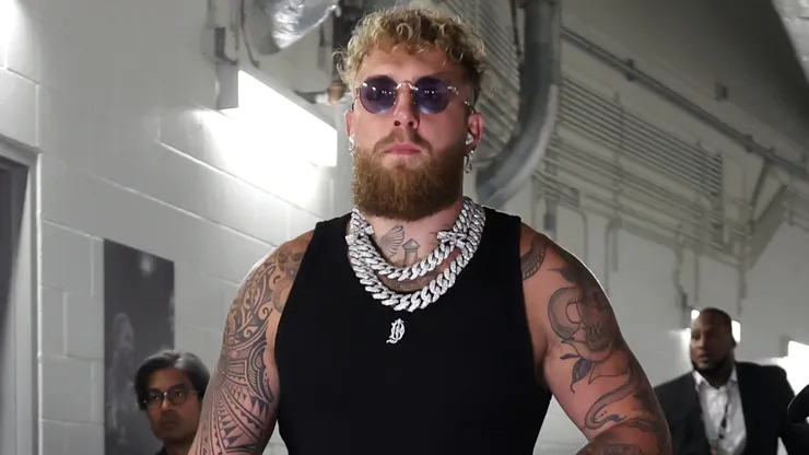 Jake Paul arrives before his heavyweight bout against Anthony Joshua.