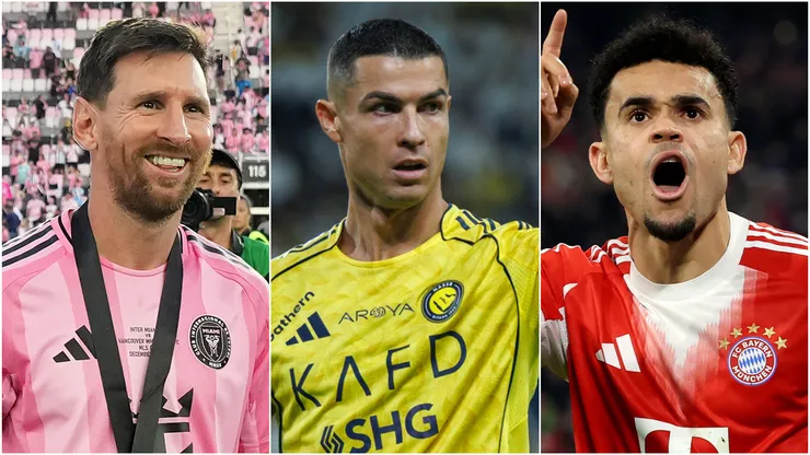 Lionel Messi of Inter Miami, Cristiano Ronaldo of Al Nassr and Luis Diaz of Bayern Munich.