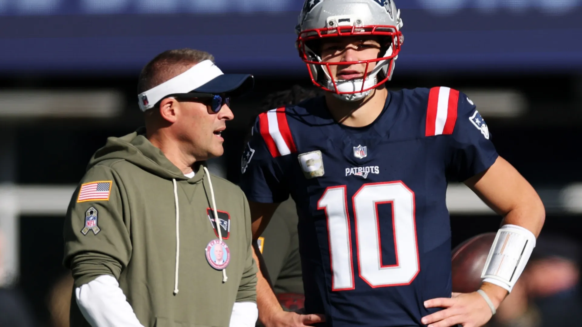 Drake Maye with Josh McDaniels