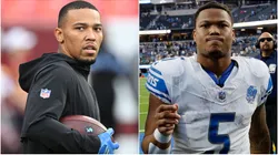 Amon-Ra St. Brown left and David Montgomery right.