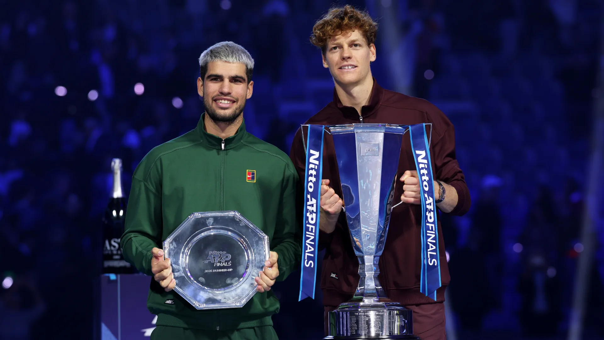 Carlos Alcaraz and Jannik Sinner after the ATP Nitto Finals. (Getty Images)