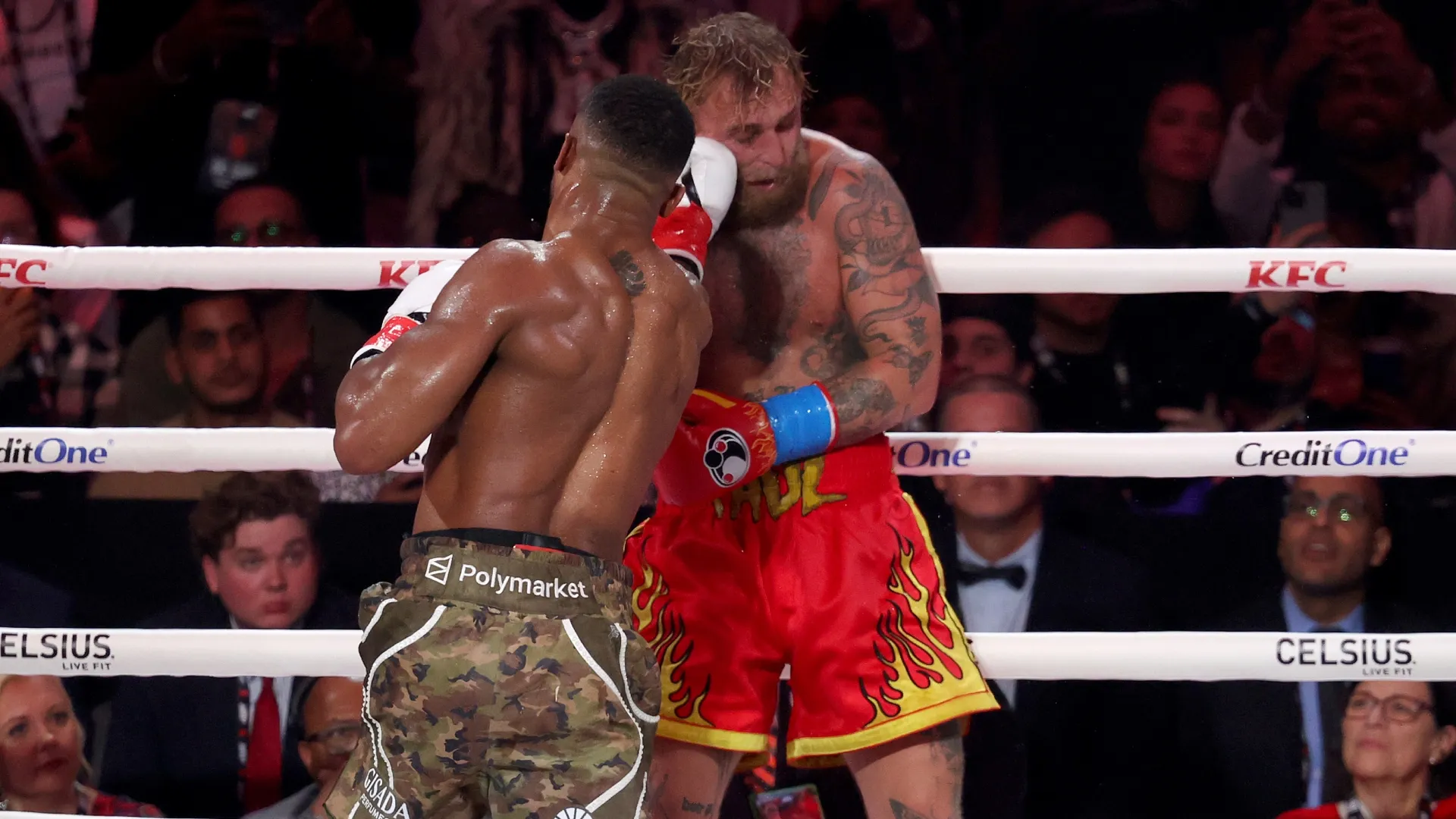 Anthony Joshua punches Jake Paul in their heavyweight bout. Leonardo Fernandez/Getty Images