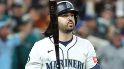 Eugenio Suarez #28 of the Mariners looks on after hitting a grand slam.