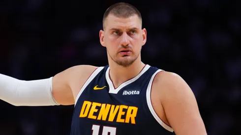 Nikola Jokic #15 of the Denver Nuggets calls a play.