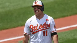 Pat Valaika #11 of the Baltimore Orioles in 2021.