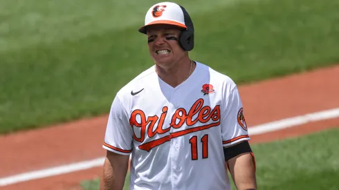 Pat Valaika #11 of the Baltimore Orioles in 2021.