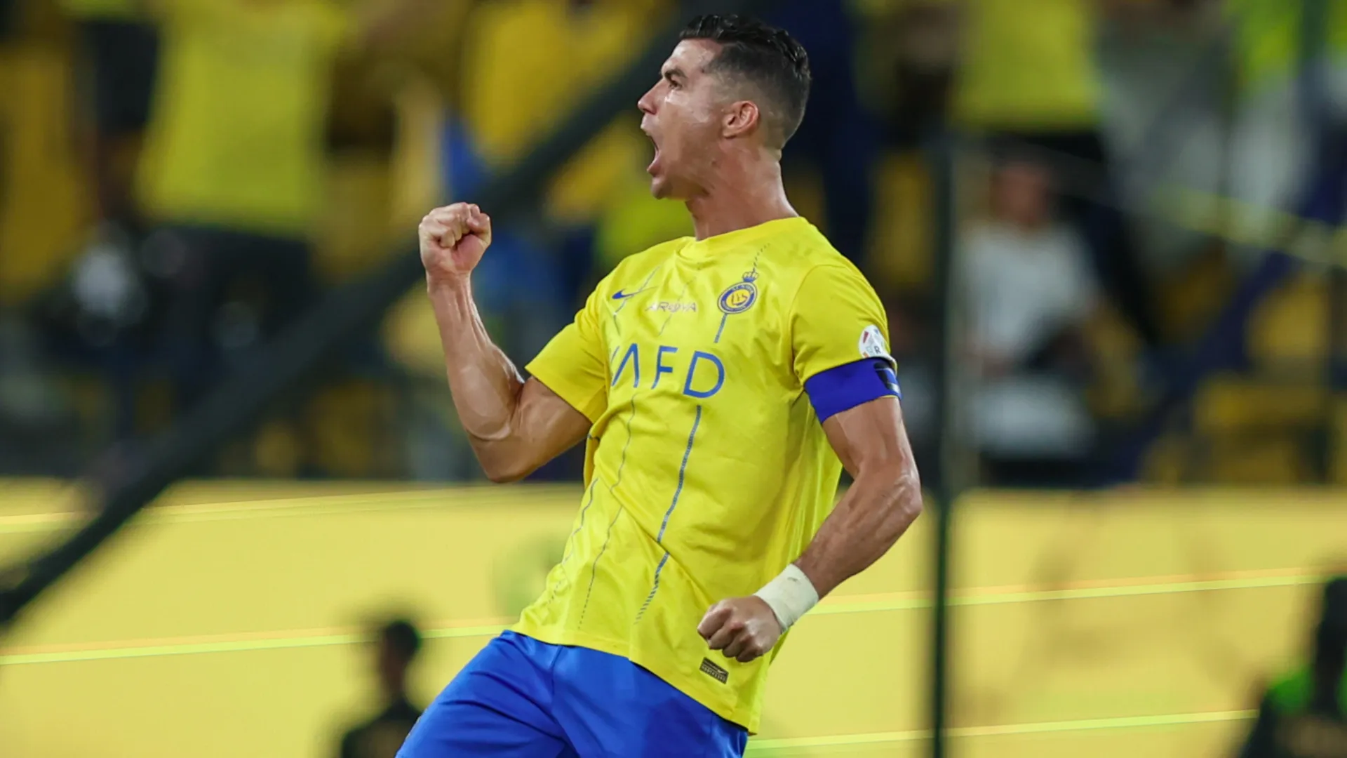 Cristiano Ronaldo celebrates a hat trick against Al Wehda. (Getty Images)