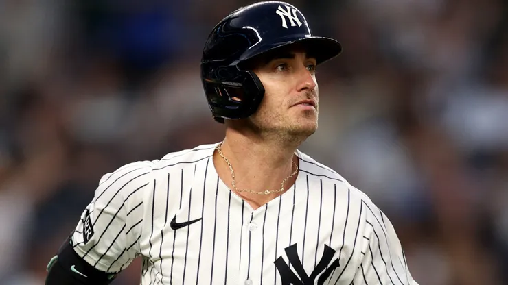 Cody Bellinger #35 of the New York Yankees connects a home run.