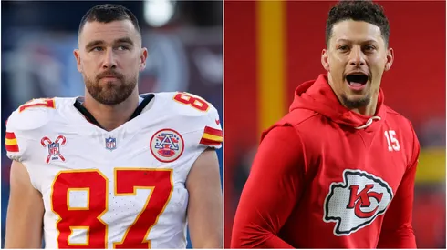 Travis Kelce left Patrick Mahomes right.