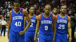 Jarvis Varnado, James Nunnally, James Anderson and Elliot Williams #of the Philadelphia 76ers in 2014.