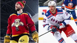 Jeff Petry #2 of the Florida Panthers in 2026 and Jonny Brodzinski #22 of the New York Rangers in 2025.