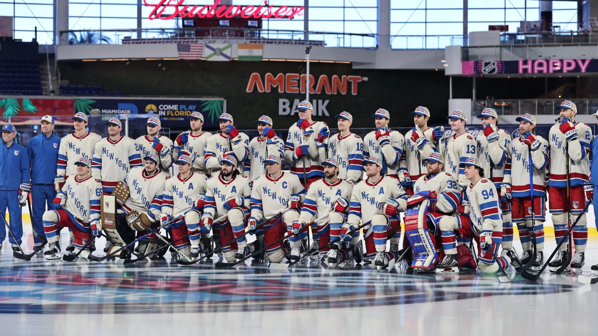 The New York Rangers pose for a team photo prior to the 2026 Discover NHL Winter Classic (Source: Carmen Mandato/Getty Images)