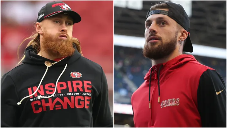 George Kittle left Ricky Pearsall right.