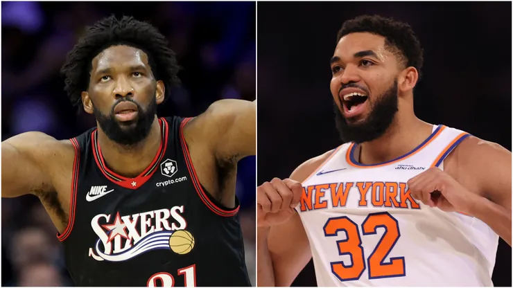 Joel Embiid of the Philadelphia 76ers and Karl-Anthony Towns of the New York Knicks.