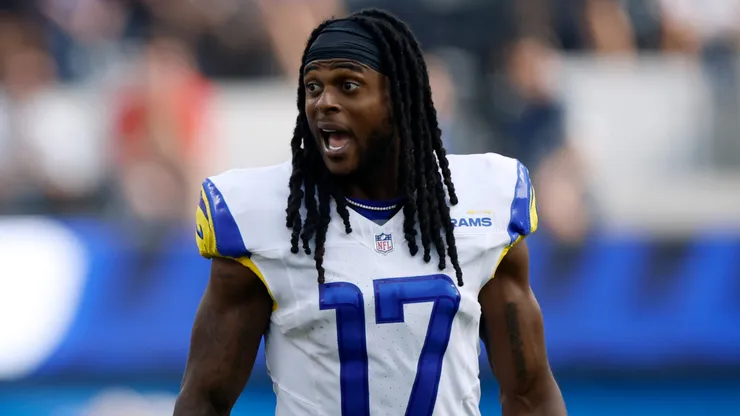 Davante Adams #17 of the Los Angeles Rams reacts.