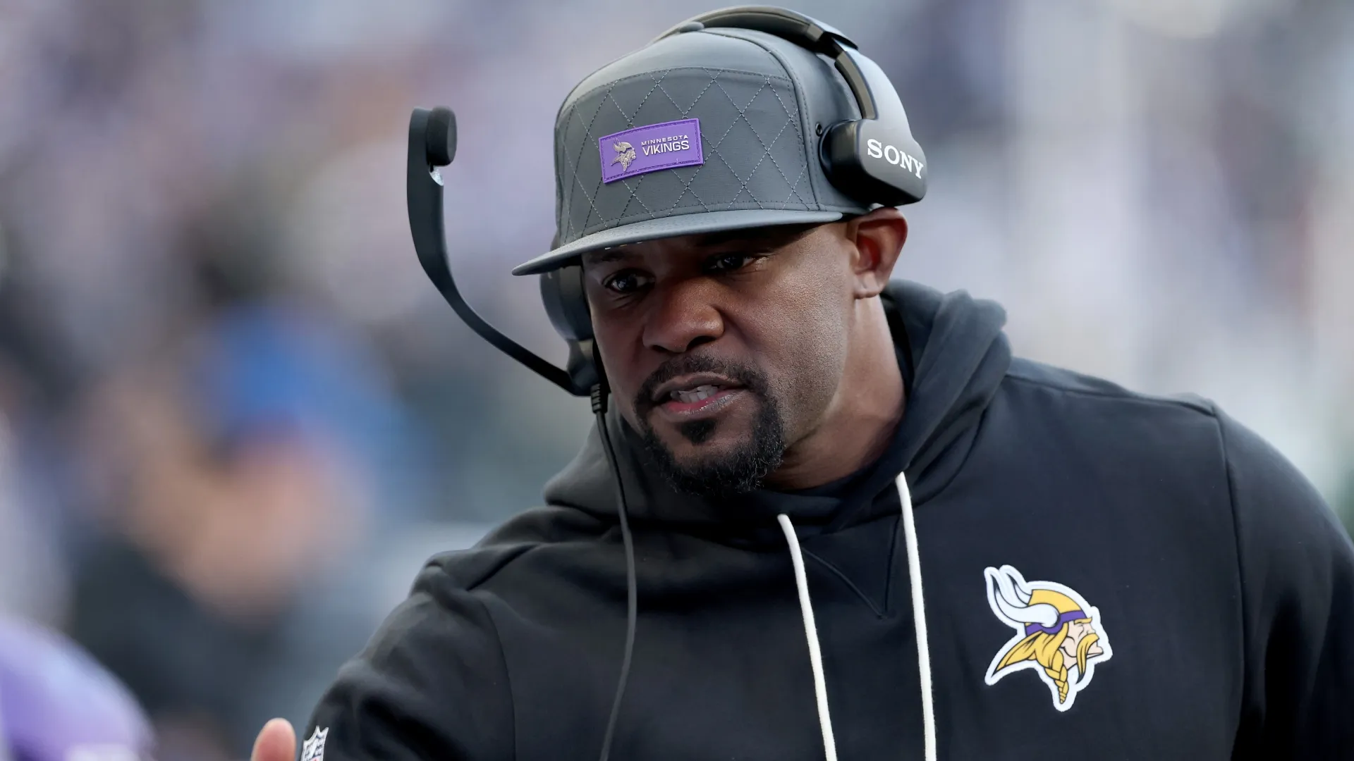 Defensive coordinator Brian Flores of Minnesota Vikings