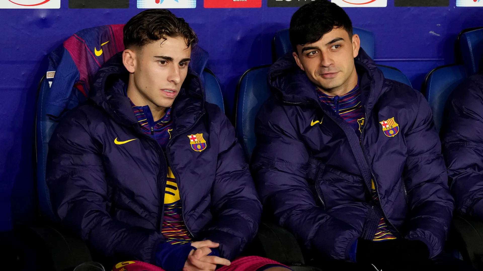 Pedri and Fermin Lopez of FC Barcelona on the bench against Espanyol. (Getty Images)