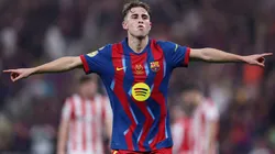 Fermin Lopez celebrates a goal for Barcelona.