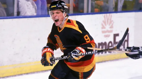 Tony Tanti #9 of the Vancouver Canucks skates on the ice during a 1988-89 Season game.