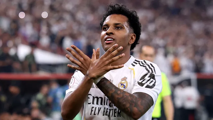 Rodrygo celebrates a goal for Real Madrid.