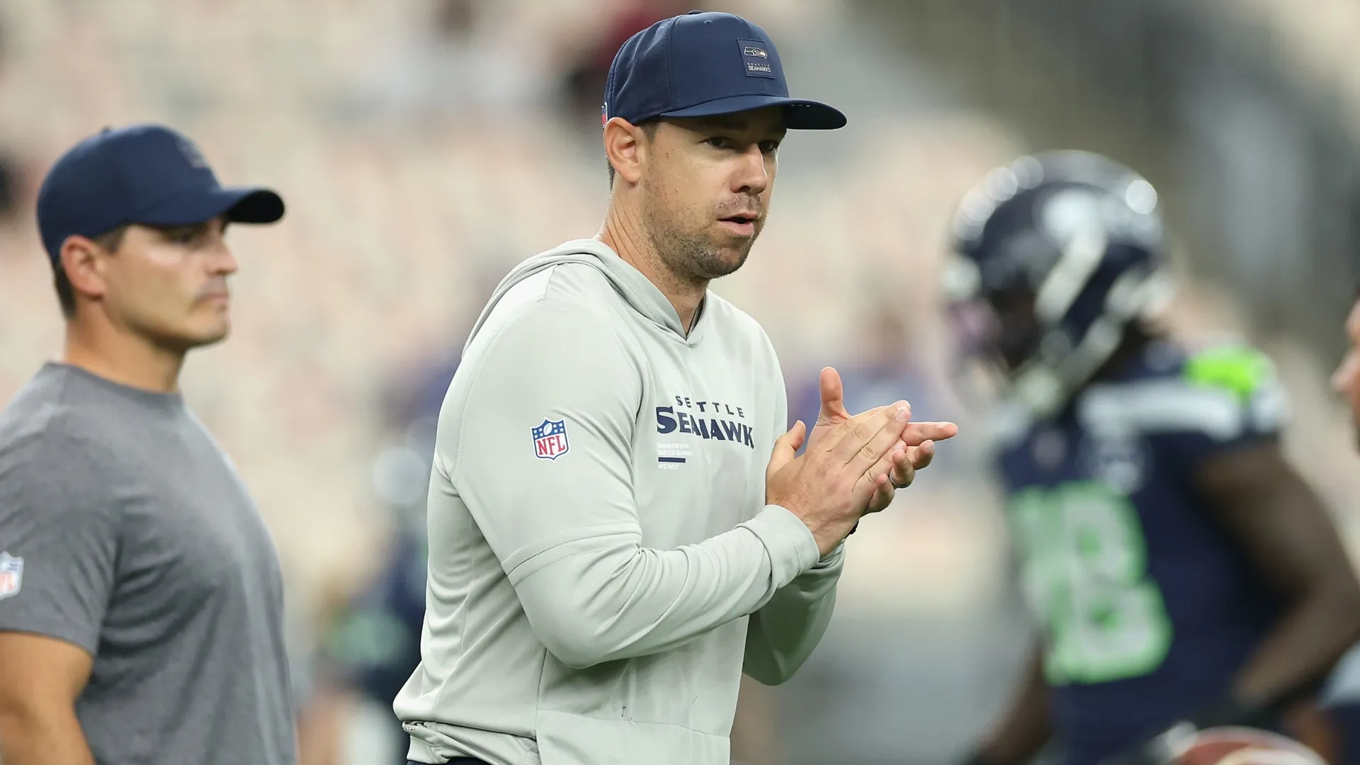 Offensive Coordinator Klint Kubiak of the Seattle Seahawks