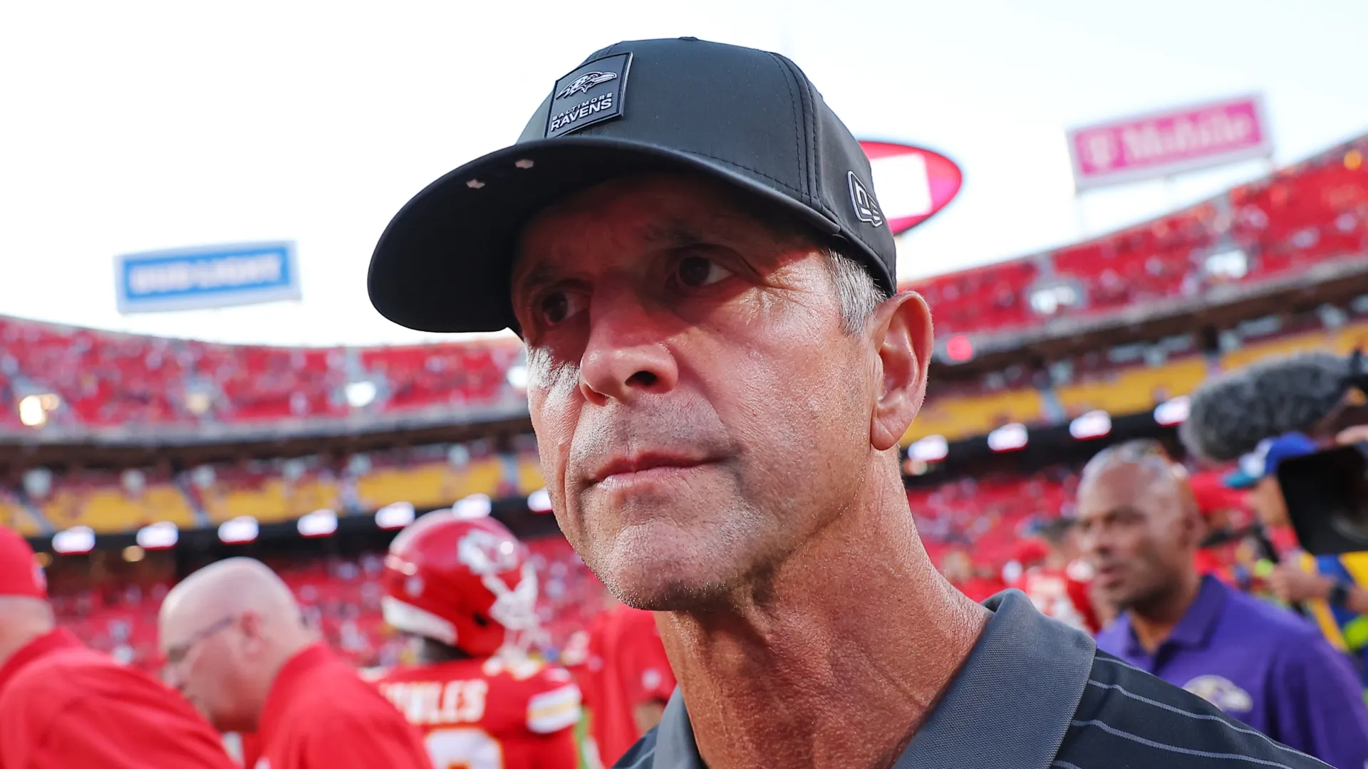 John Harbaugh after a game in the 2025 NFL season