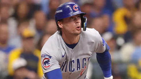 Nico Hoerner #2 of the Chicago Cubs at bat.