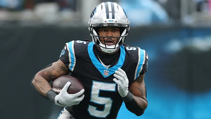 Rico Dowdle #5 of the Carolina Panthers in 2025.