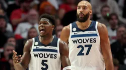 Anthony Edwards and Rudy Gobert during a Minnesota Timberwolves game.