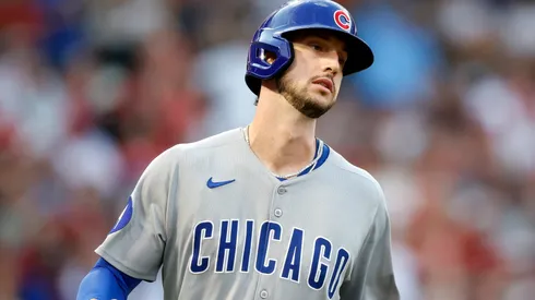 Kyle Tucker #30 of the Chicago Cubs reacts after hitting a two-run home run.