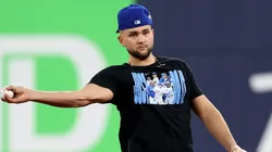 Bo Bichette #11 of the Toronto Blue Jays warms up.
