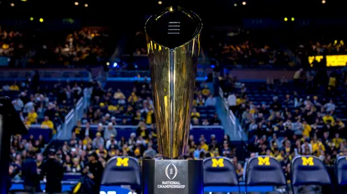 The College Football Playoff National Championship Trophy.
