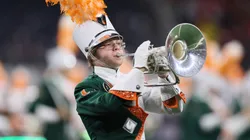 The Miami Hurricanes marching band performs prior to a game in 2025.