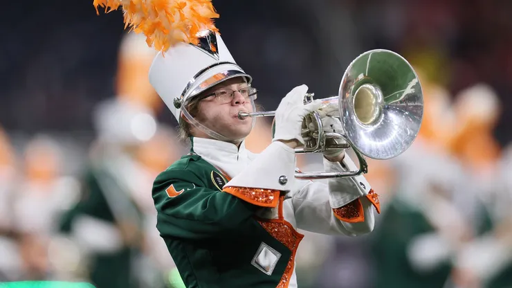 The Miami Hurricanes marching band performs prior to a game in 2025.