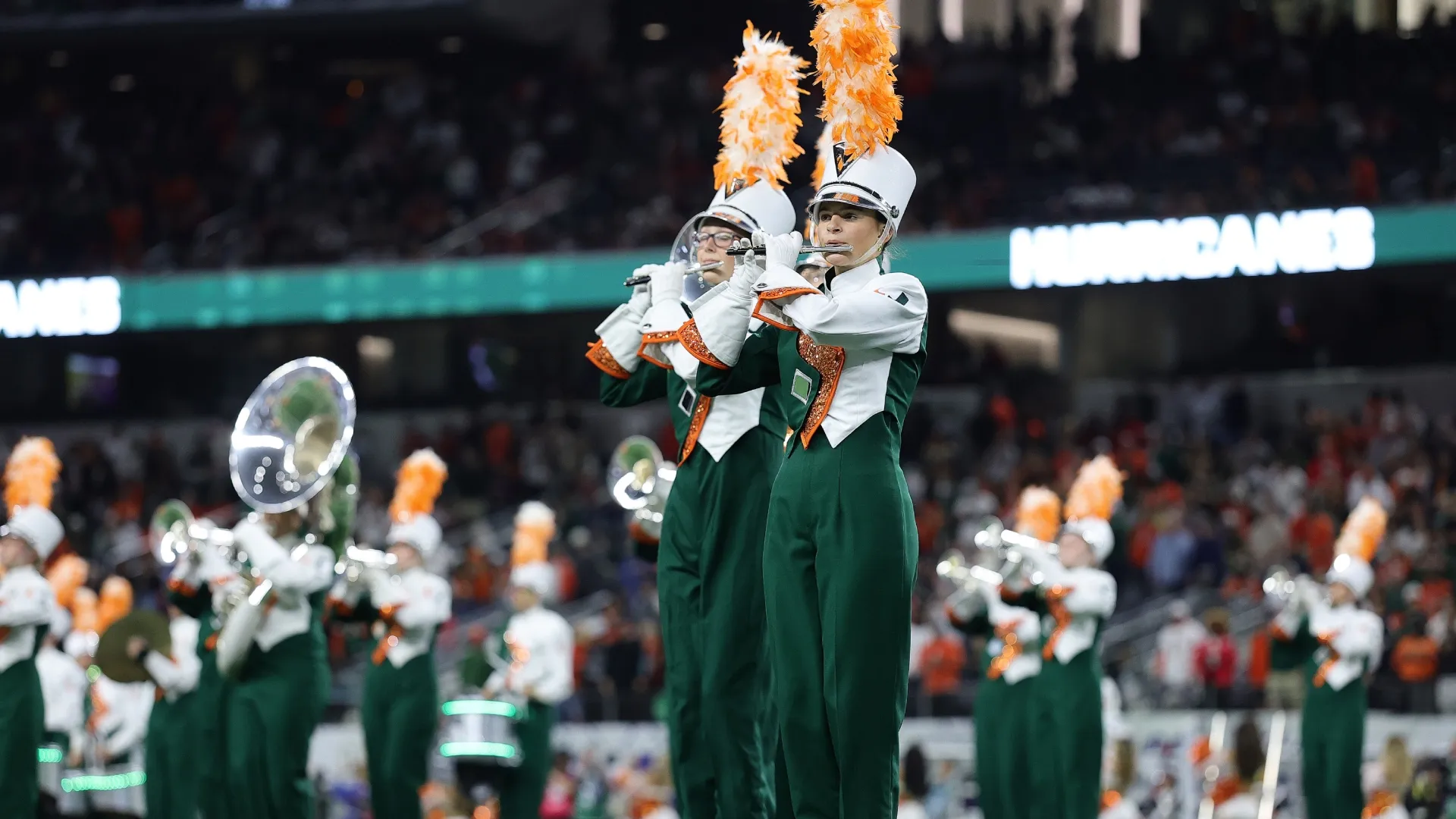 The Miami Hurricanes marching band (Source: Alex Slitz/Getty Images)