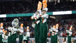 The Miami Hurricanes marching band performs prior to a game in 2025.