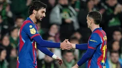Ferran Torres celebrates a goal for Barcelona.