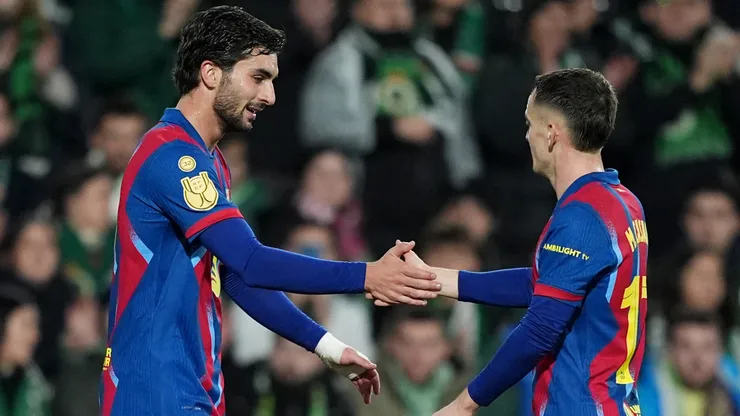 Ferran Torres celebrates a goal for Barcelona.