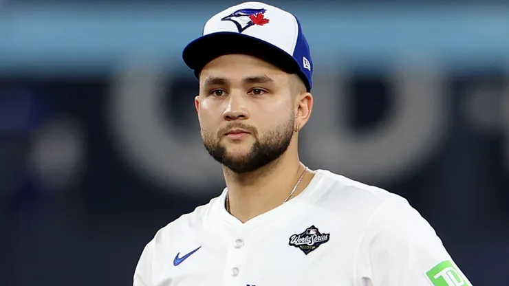 Bo Bichette #11 with the Blue Jays during game two of the World Series.