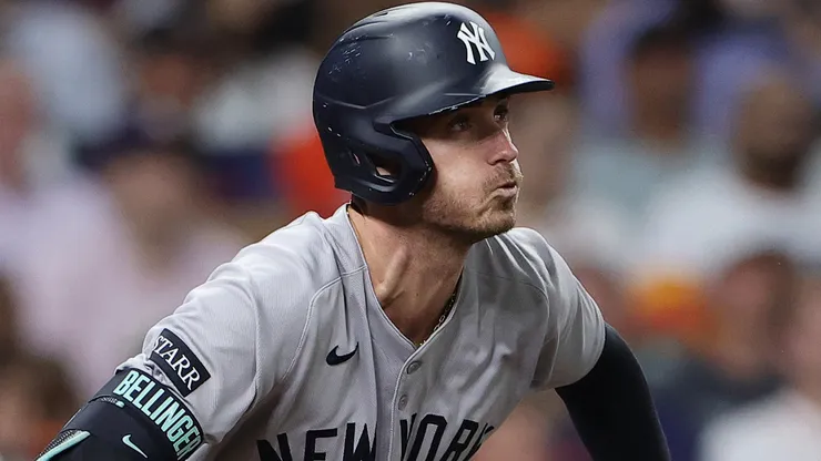 Cody Bellinger #35 of the Yankees bats against the Astros.
