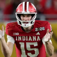 What is the white substance on Fernando Mendoza’s hands during the 2026 CFP?