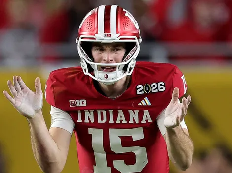 What is the white substance on Fernando Mendoza’s hands during the 2026 CFP?
