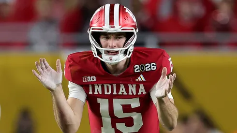 Fernando Mendoza of the Indiana Hoosiers on January 19, 2026 in Miami Gardens.
