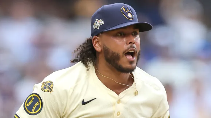 Freddy Peralta pitching for the Brewers