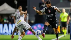 Adonis Frias of Santos fight for the ball against Yuri Alberto of Corinthians.