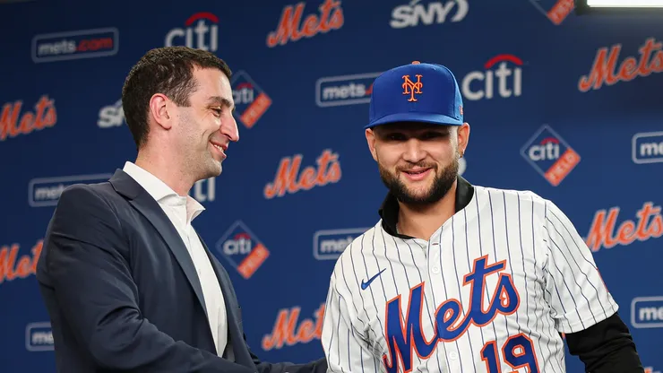 President of Operations David Stearns and Bo Bichette on January 21, 2026 in New York City.