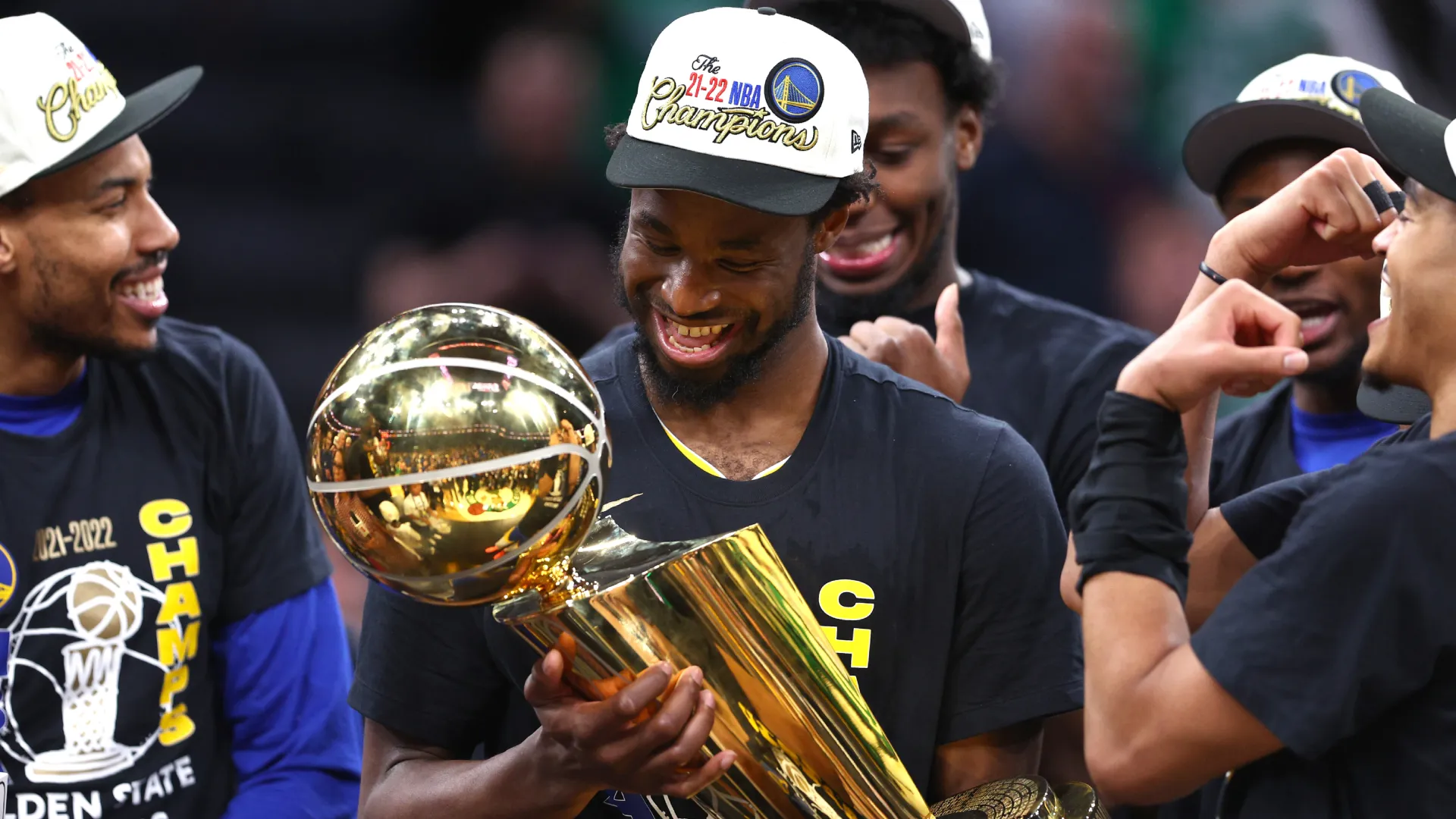Andrew Wiggins with the Larry OāBrien Trophy in 2022. (Getty Images)